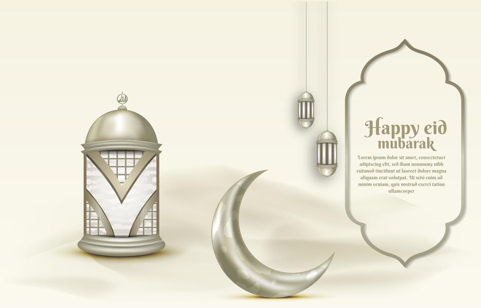islamisk hälsning eid mubarak kortmall, bakgrund med lykta och halvmåne vektor