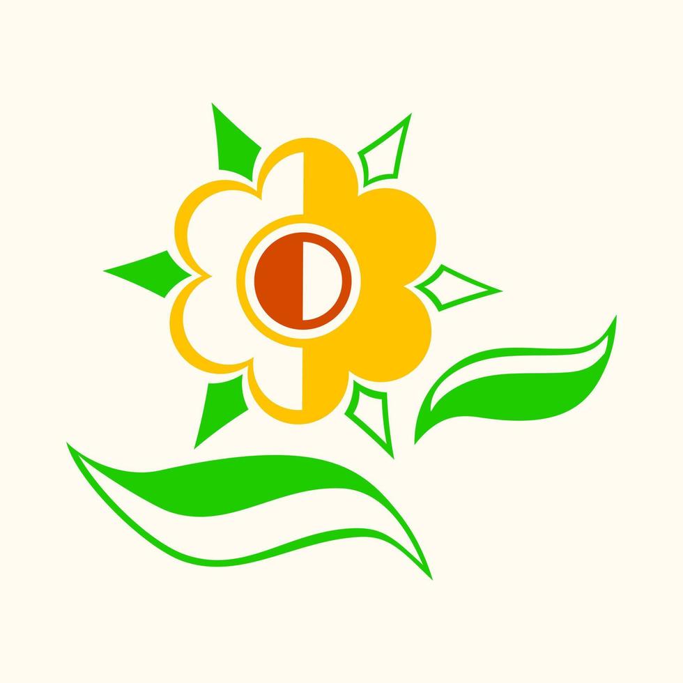 sonnenblumenillustration mit flachem designstil. Blumen-Logo. gelb und grün. einfach, klar und elegant. geeignet für Logo-Symbol, Symbol, Zeichen, Dekoration und T-Shirt-Design vektor