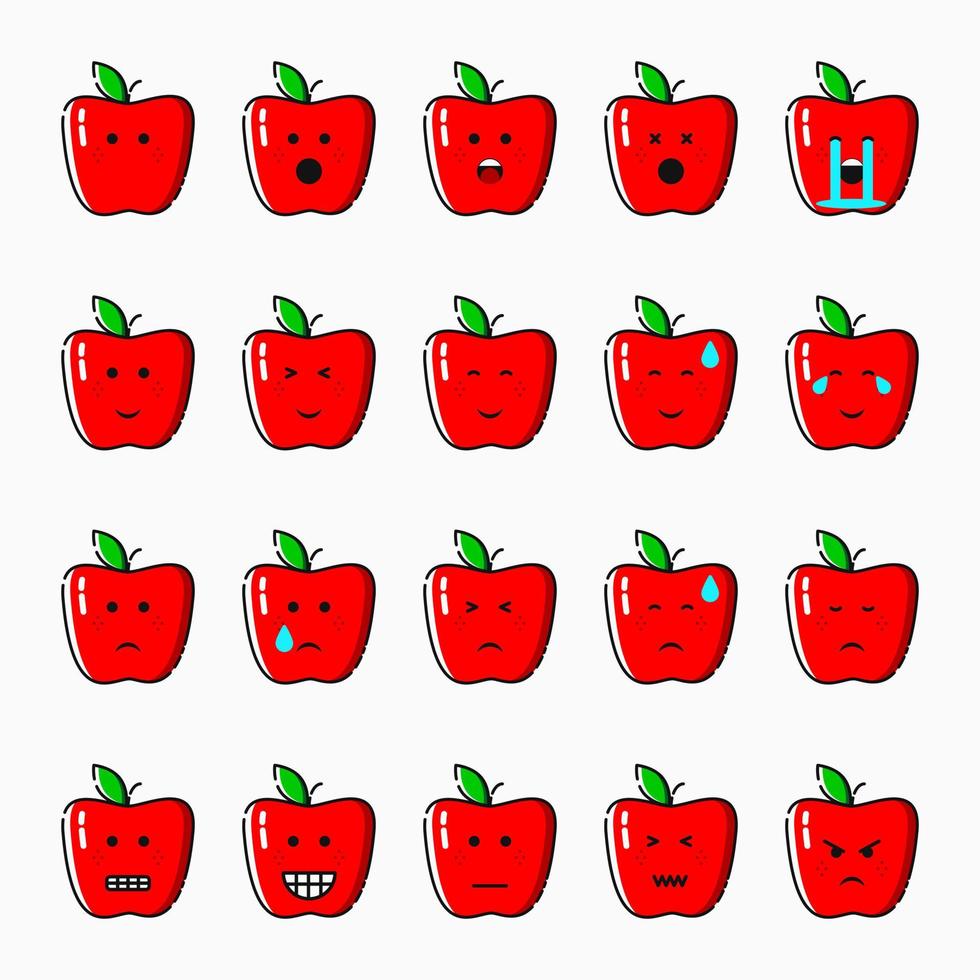 söta äpple uttryckssymboler. emoticon pack. för ikon, tecken, symbol och logotyp. röd. sociala media vektor