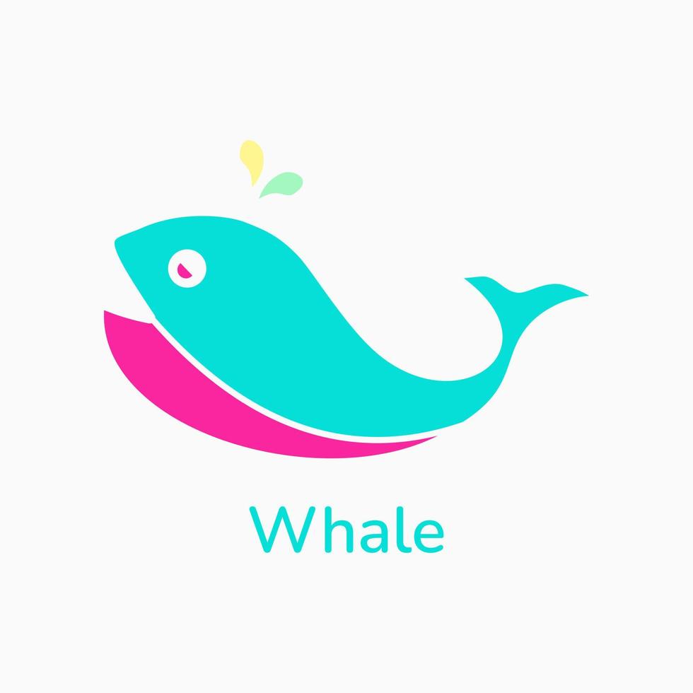 whale logotyp koncept. fisk logotyp. rosa, blått och gult. för logotyp, ikon, maskot, symbol och tecken vektor