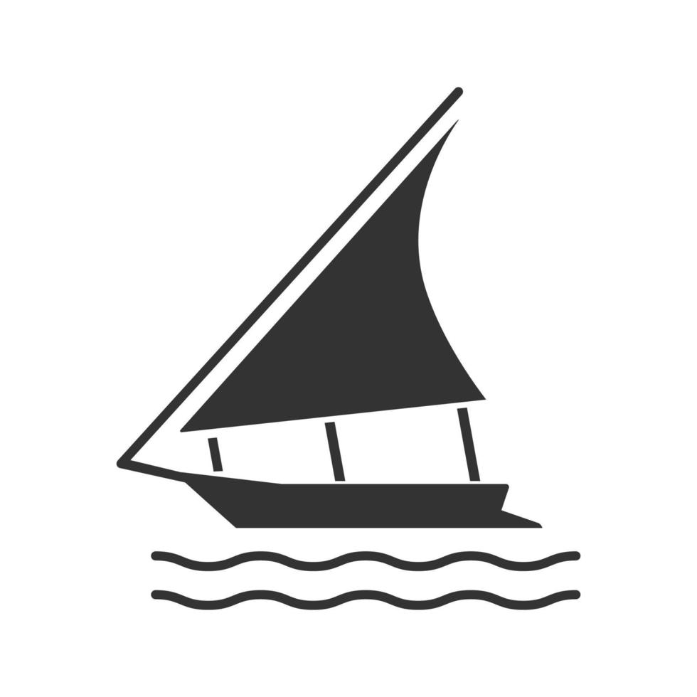 Glyphen-Symbol für Segelboote. Feluke. Yacht. Silhouettensymbol. negativer Raum. vektor isolierte illustration