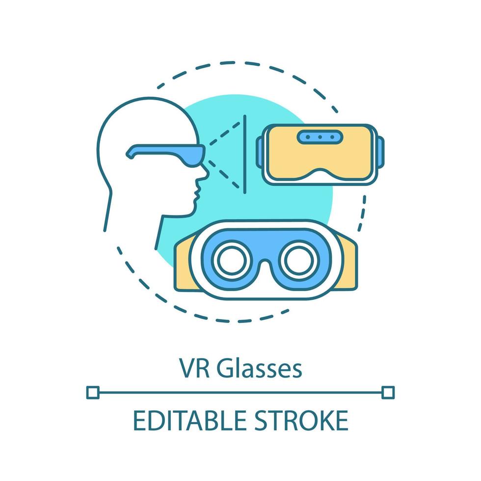 vr glasögon konceptikon. huvudmonterad skärm. stereoskopisk 3d-enhet. headset. virtuell verklighet hjälm, mask set, glasögon idé tunn linje illustration. vektor isolerade konturritning. redigerbar linje