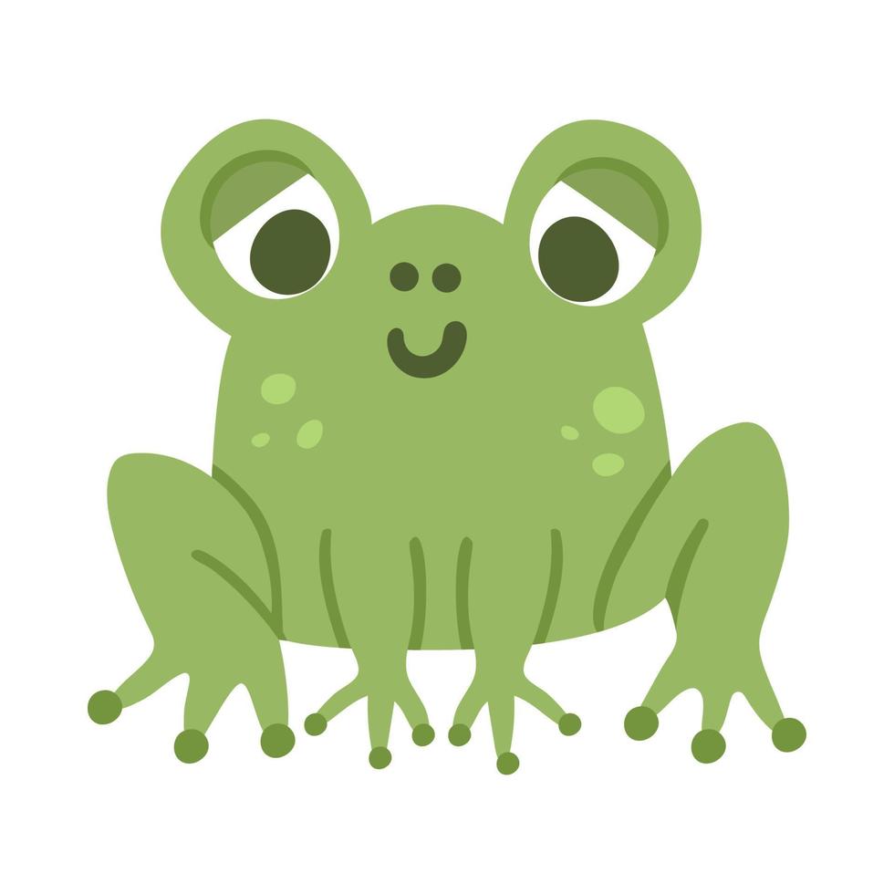 Vektor-Cartoon-Frosch. lustiges Waldsumpftier. niedliche waldillustration für kinder lokalisiert auf weißem hintergrund. Symbol für grüne sitzende Kröte vektor