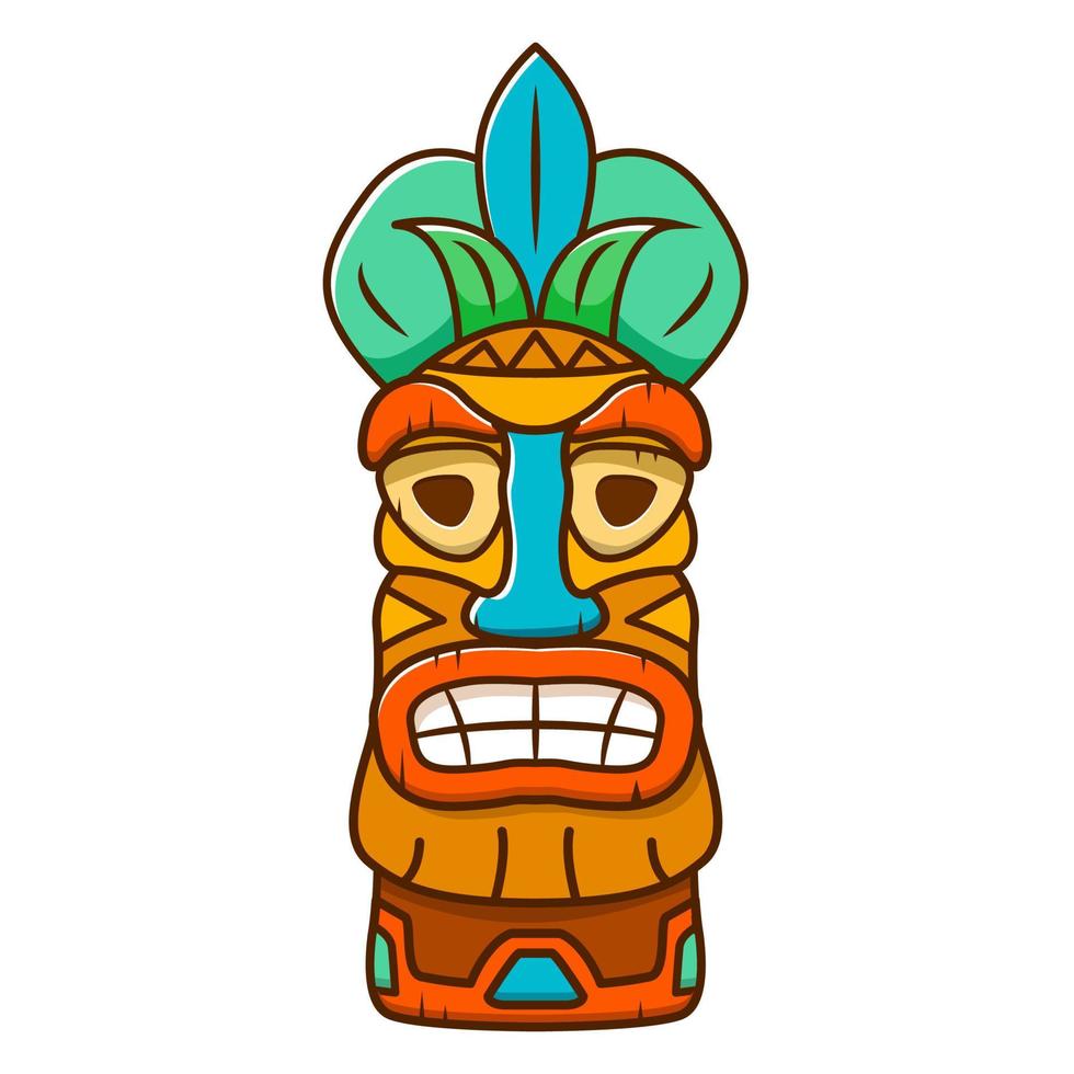 skrämmande tiki mask.tribal etnisk vektor tecknad stil.isolerad på en vit bakgrund.design ikon för tropisk fest.