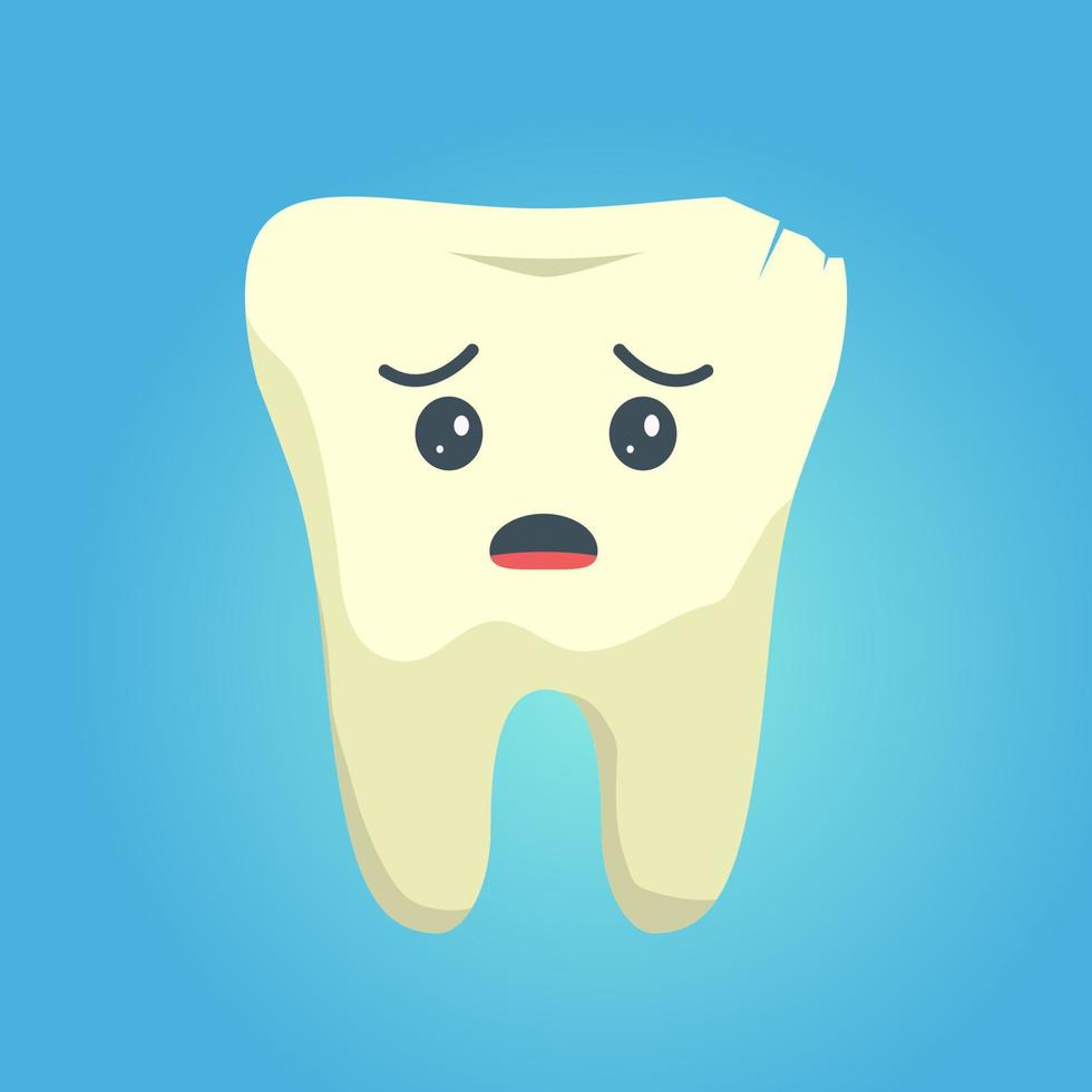 sjuk tooth.emoji character.design koncept för en tandklinik. frisk, glänsande tooth.vector platt illustration.teeth tandvård. vektor