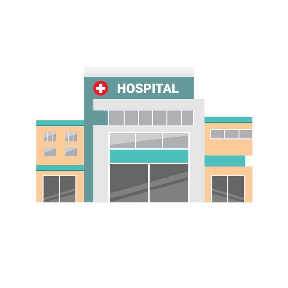 sjukhusbyggnaden är professionell vårdcentral. modernt sjukhus sjukhus outdoor.vector platt illustration isolerad på vit bakgrund vektor