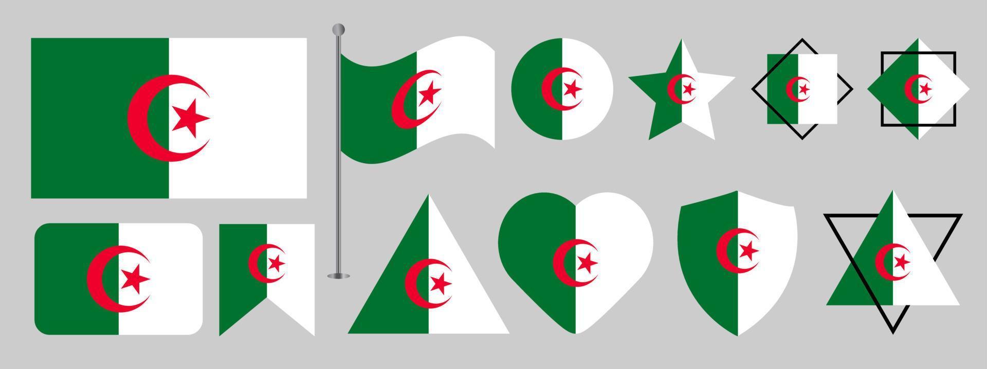 Algeriets flagga design. Algeriets nationella flagga vektor design set. Algeriet flagga vektor illustration