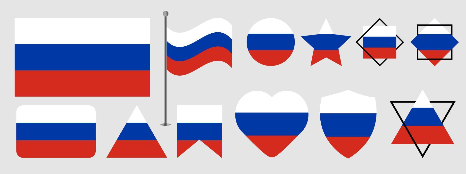 ryska flaggan design. Rysslands nationella flagga vektor design set. Ryssland flagga vektorillustration