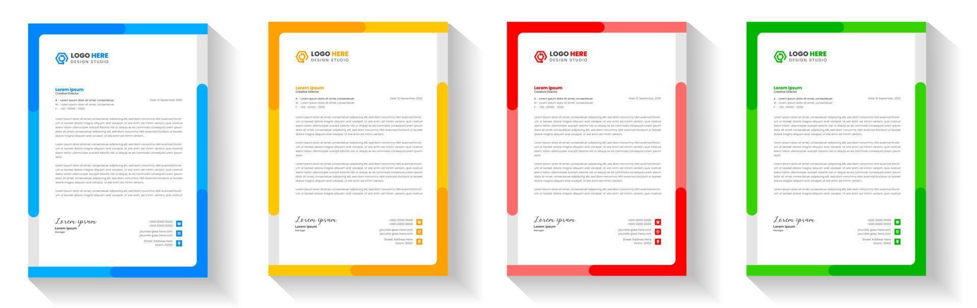 företags moderna brevpapper designmall med gul, blå, grön och röd färg. kreativ modern brevhuvud designmall för ditt projekt. brevpapper, brevhuvud, business brevpapper design. vektor