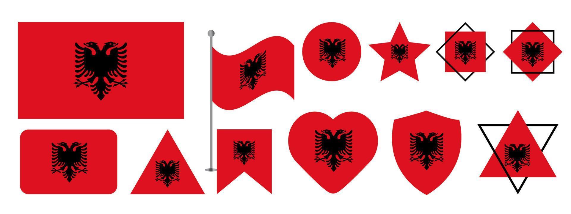 albanien flagga design. albaniens nationella flagga vektor design set. albanien flagga vektorillustration