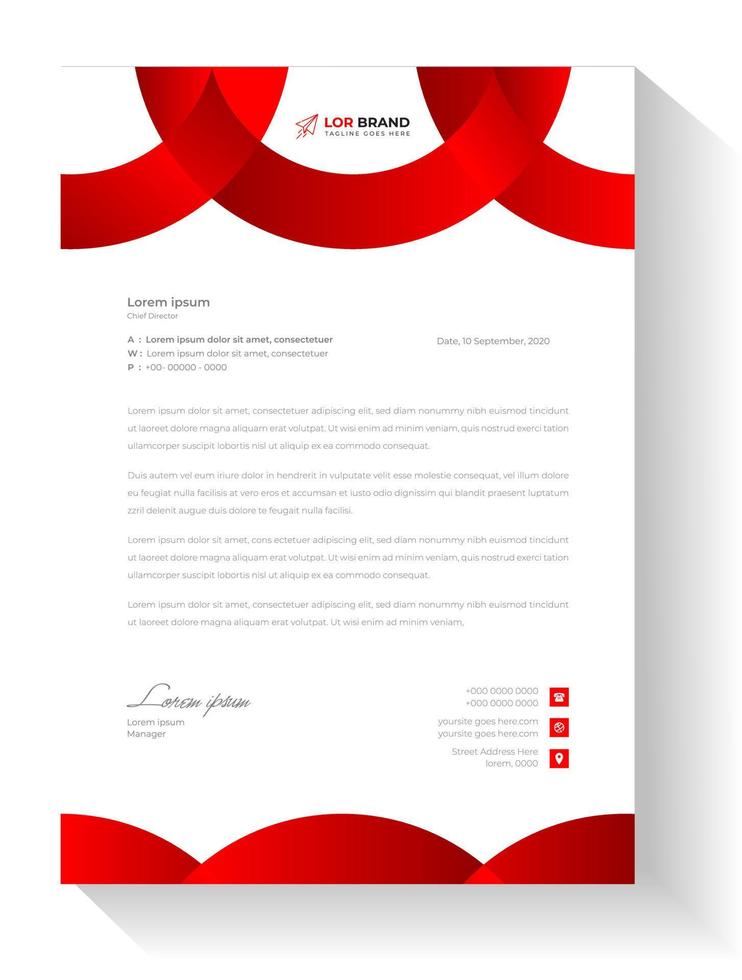 företags moderna företag brevpapper designmall med röd färg. kreativ modern brevhuvud designmall för ditt projekt. brevpapper, brevhuvud, enkel affärsbrevpappersdesign. vektor