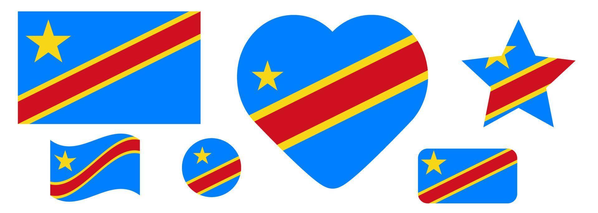 ställa in demokratiska republiken Kongo flaggor, banderoller, banderoller, symboler, platt ikon. vektor illustration.
