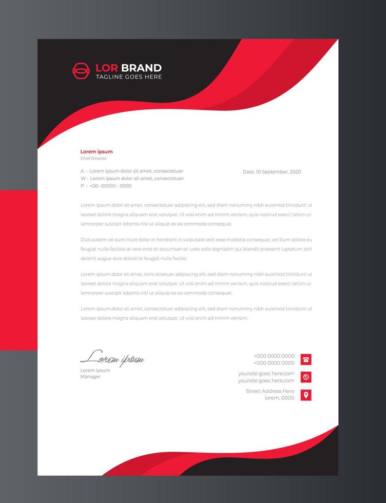 företags moderna företag brevpapper designmall med röd färg. kreativ modern brevhuvud designmall för ditt projekt. brevpapper, brevhuvud, enkel affärsbrevpappersdesign. vektor