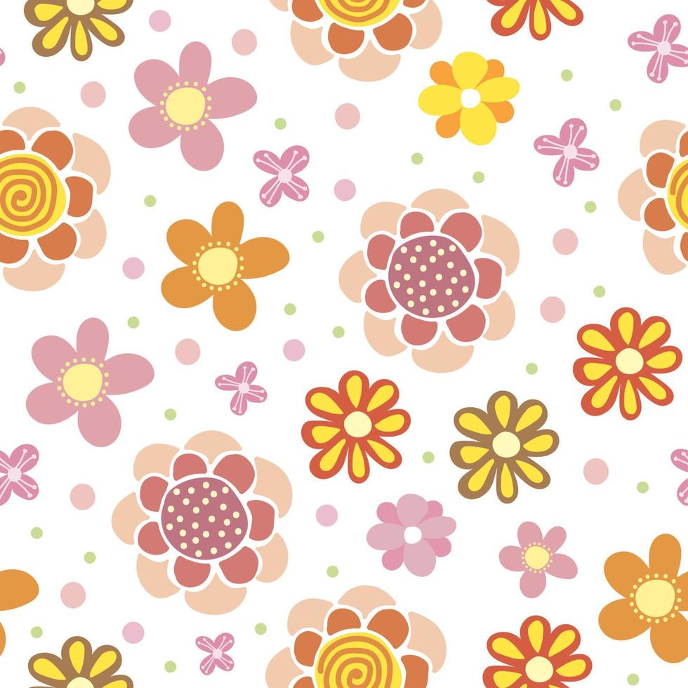 seamless mönster av vårblommor. digitalt skrotpapper. enkla blommor är handritade i doodle stil. för design av ytor, textilier, förpackningar, bakgrunder vektor