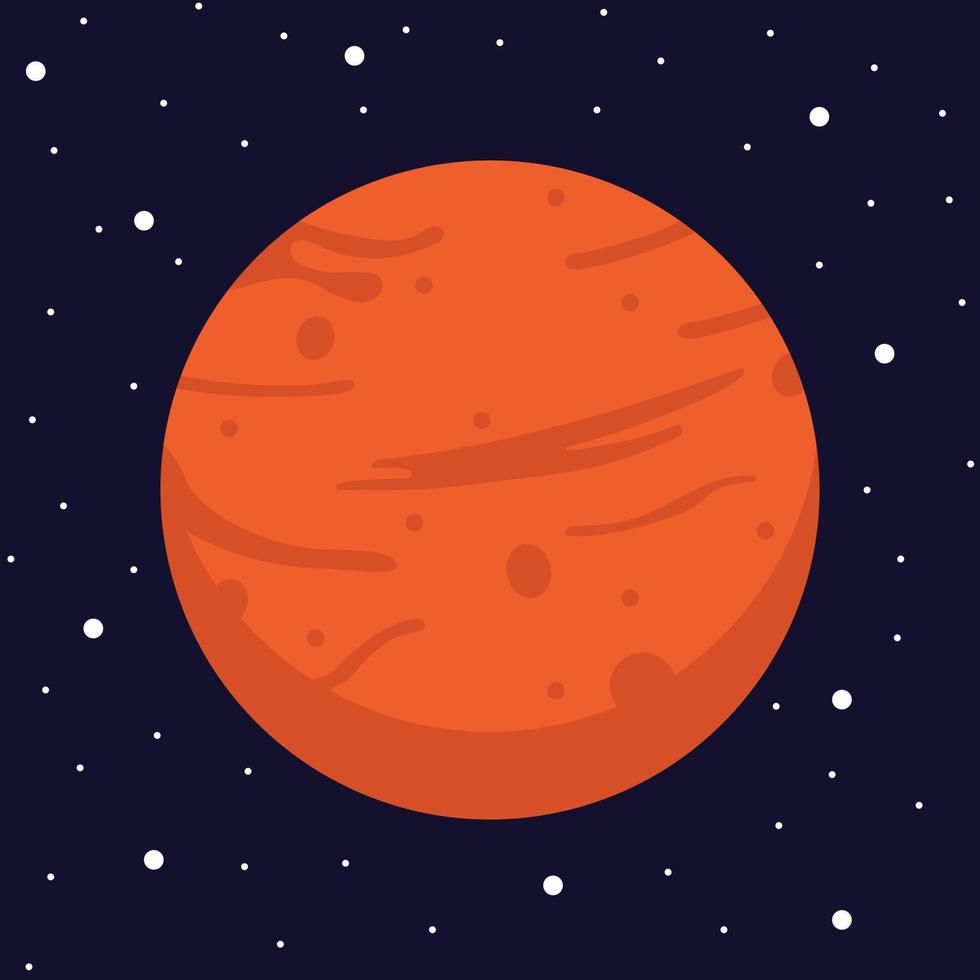 roter planet mars im dunklen raum. vektor, karikaturillustration des planeten mars vektor