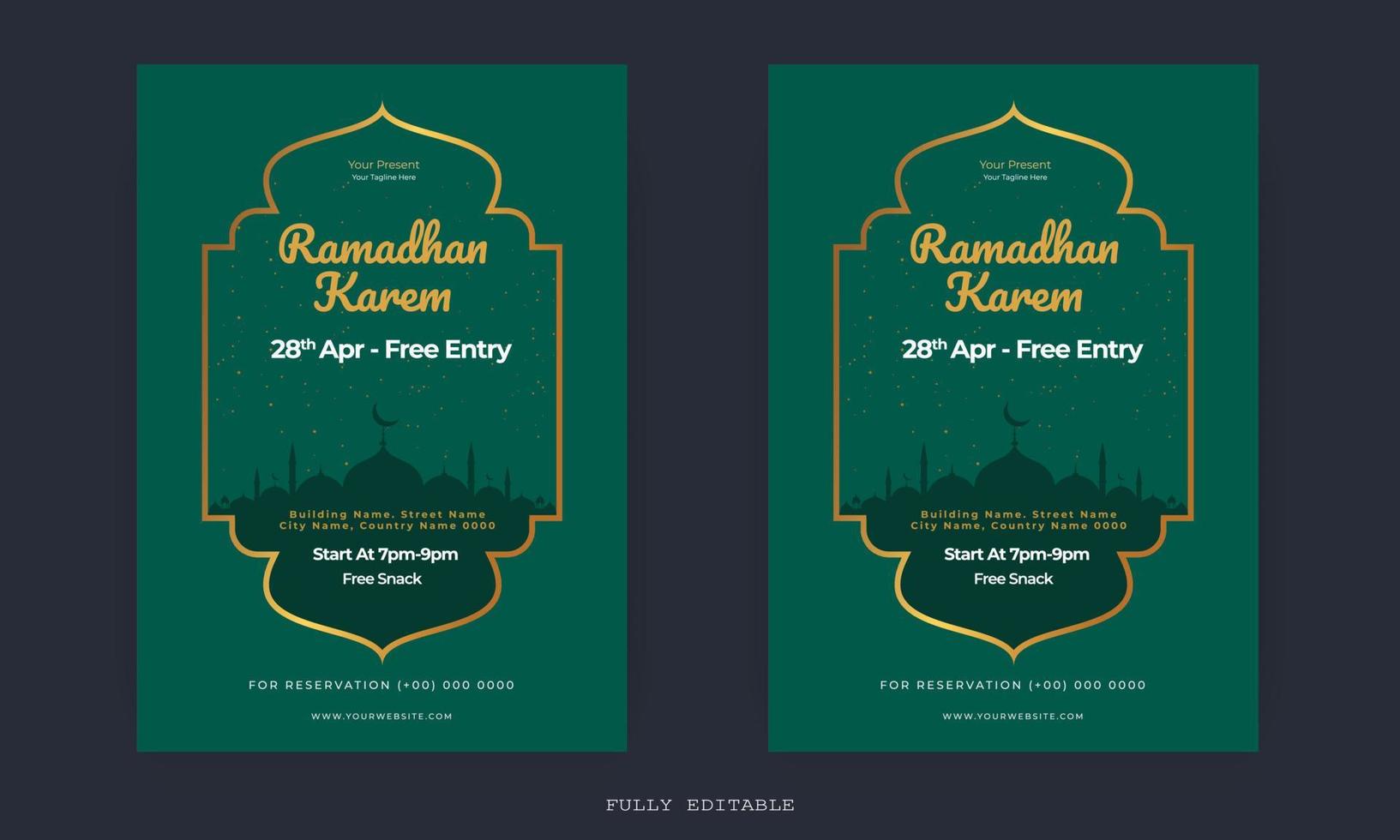 Ramadan Mubarak-Flyer. ramadan kareem satz plakate oder einladungsdesign. dekorative Retro-Grußkarte oder Einladungslayout-Design vektor