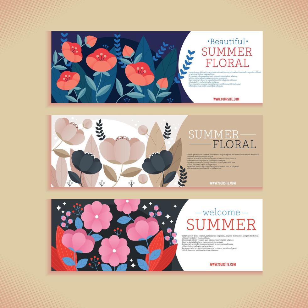 vacker sommar blommig banner set vektor