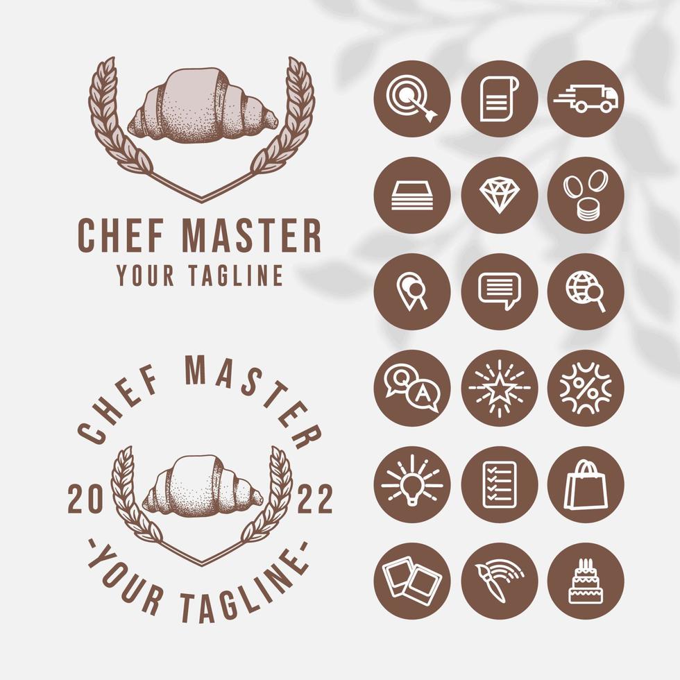 baka bröd logotyp för mat restaurang och café mall med ikon vektor