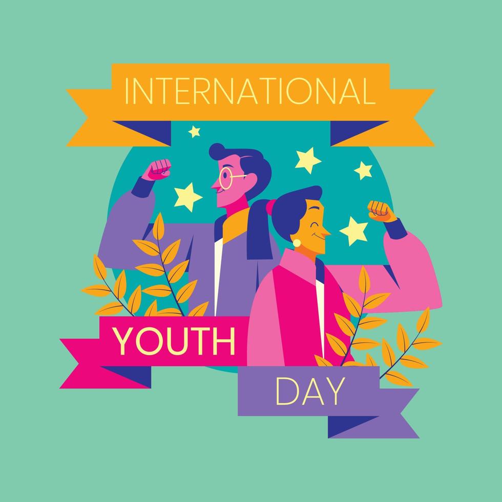ungt och smart par i den internationella ungdomsdagen vektor