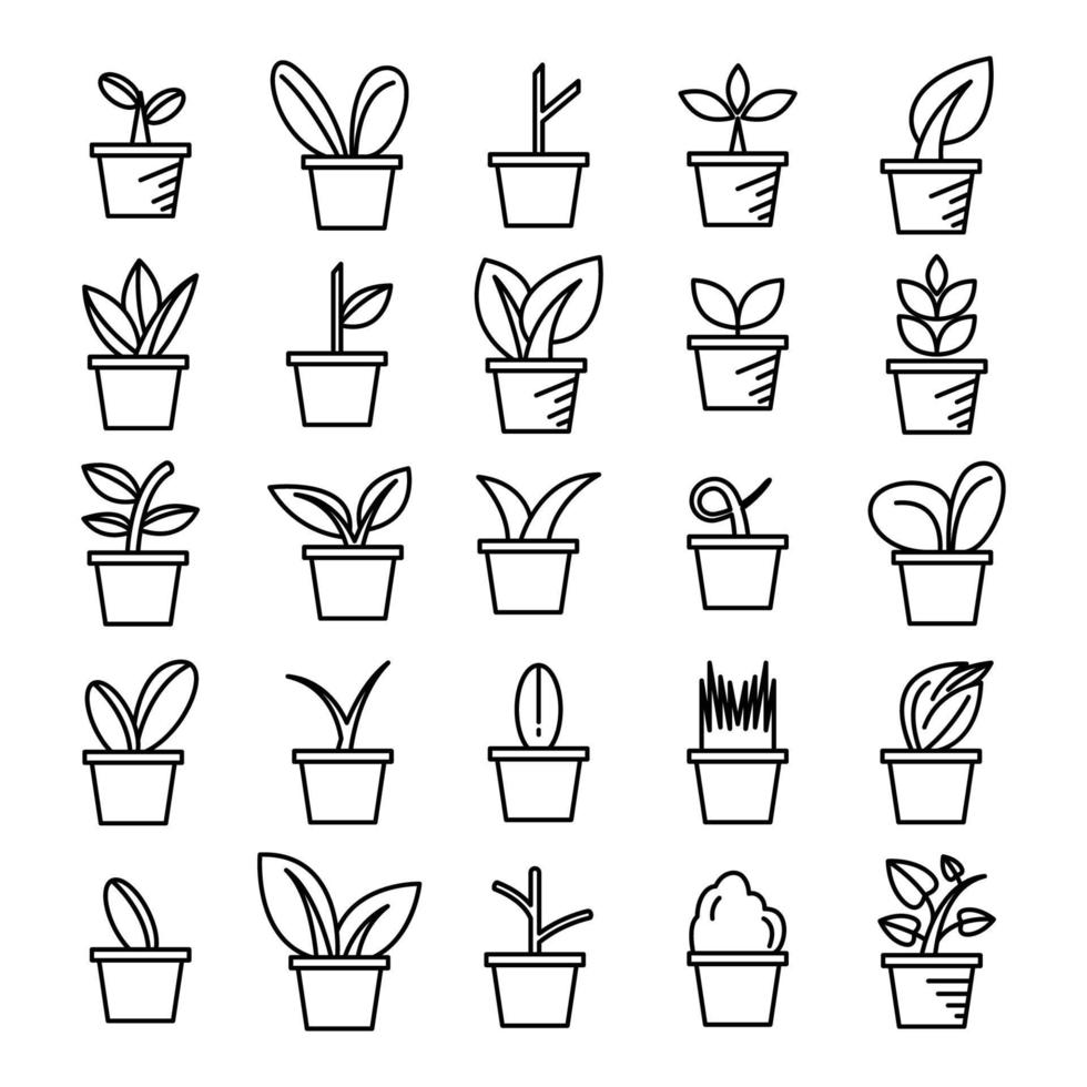 Blumentopf und Zimmerpflanze Symbole Strichzeichnungen vektor