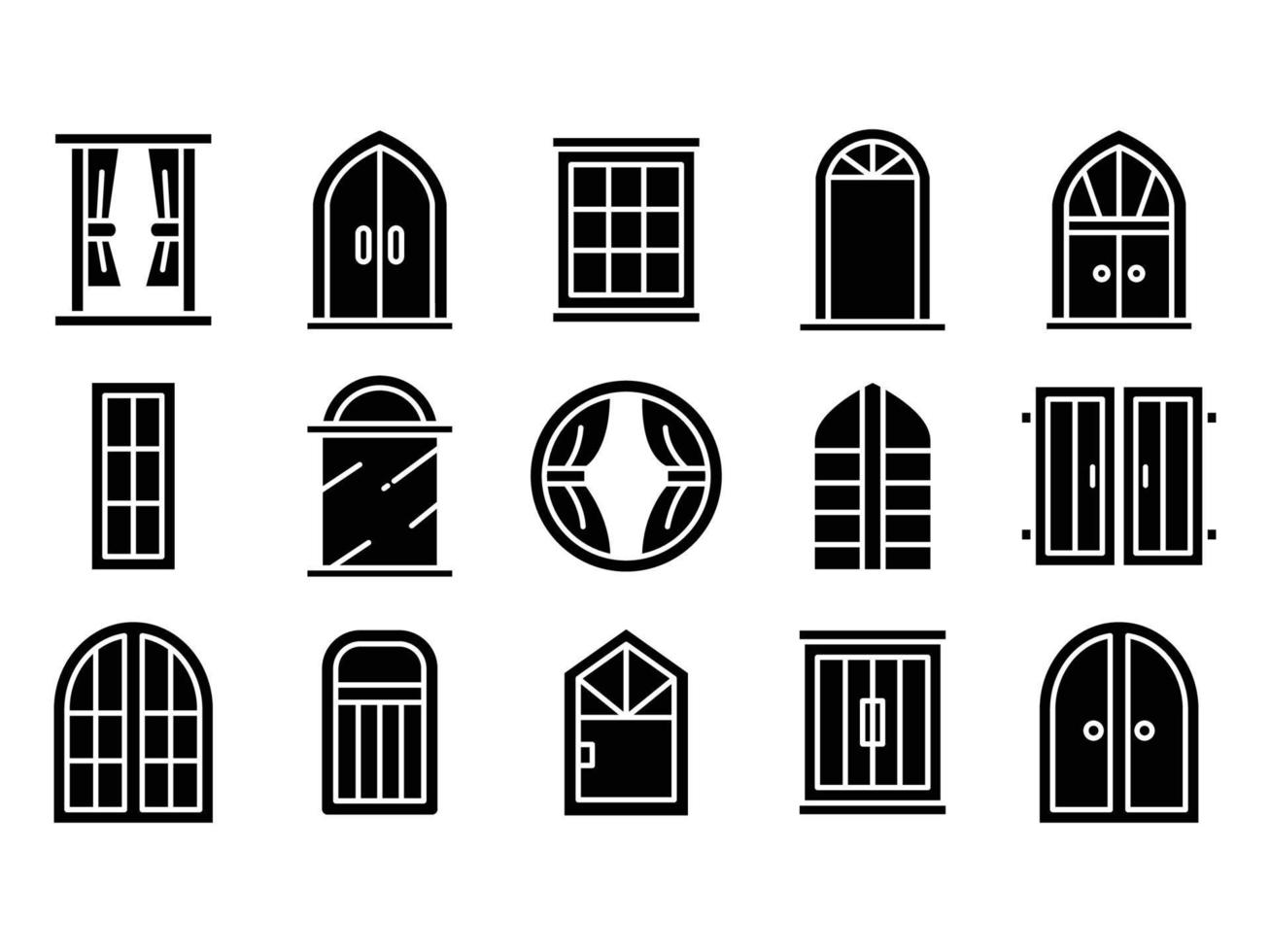 fönster och dörr ikoner set vektor