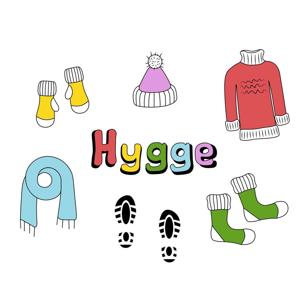 hygge text. illustration för tryck, bakgrunder, omslag, förpackningar, gratulationskort, affischer, klistermärken, textil och säsongsdesign. isolerad på vit bakgrund. vektor