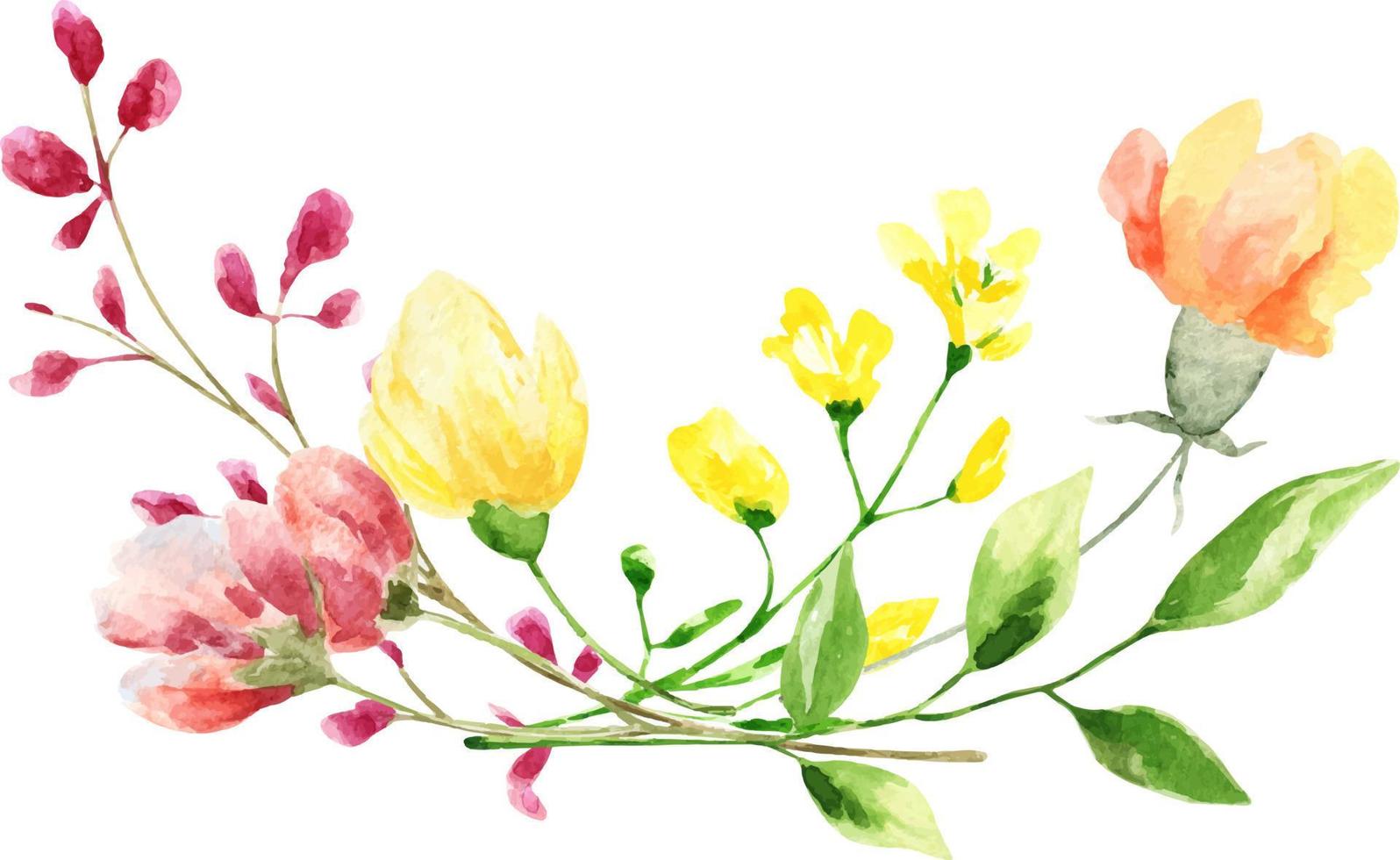 aquarellblumenstrauß aus frühlingsblumen. dekoration isoliert auf weißem hintergrund, blumenstrauß wilder komposition. vektor