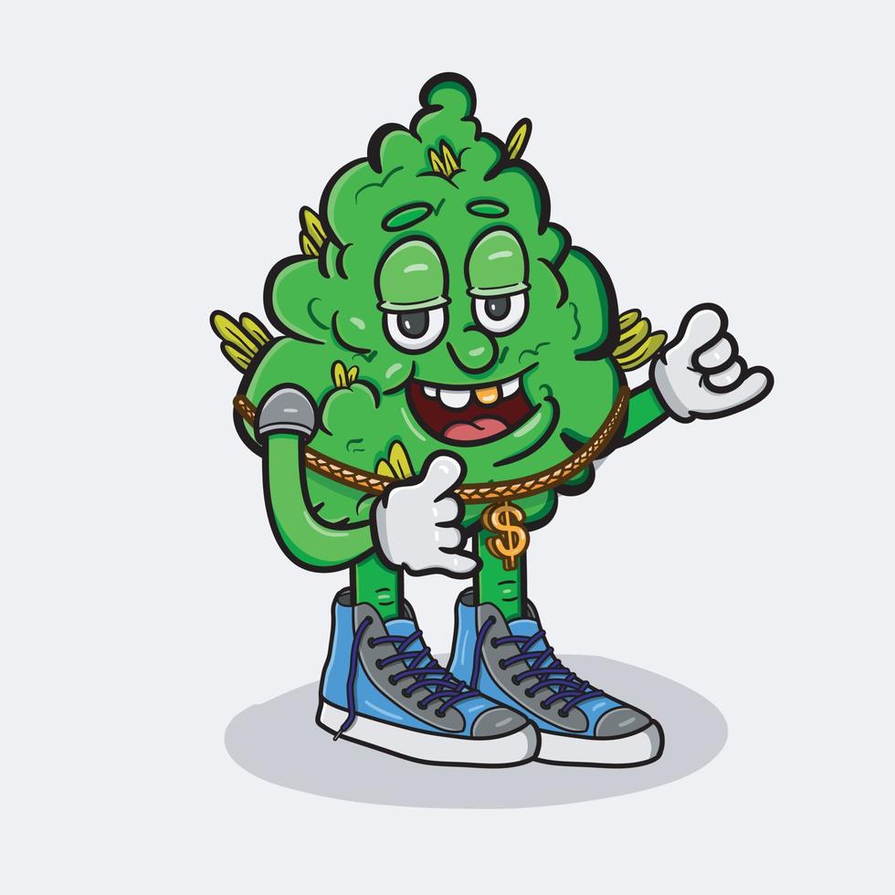 maskot av marijuana tecknad med dans och cool stil. vektor clipart.