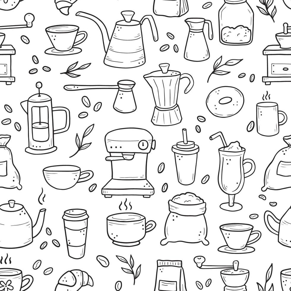 handritad doodle semaless mönster av kaffe vektor