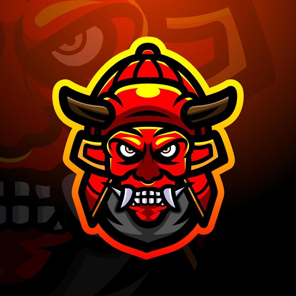 Oni-Kopf-Maskottchen-Esport-Logo-Design vektor