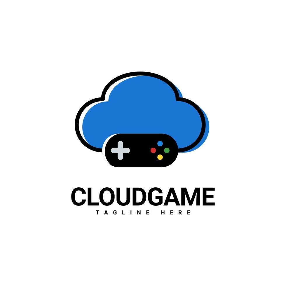 Cloud-Game-Logo-Design, Joystick- und Cloud-Logo-Kombination, Logo-Vektorvorlage vektor