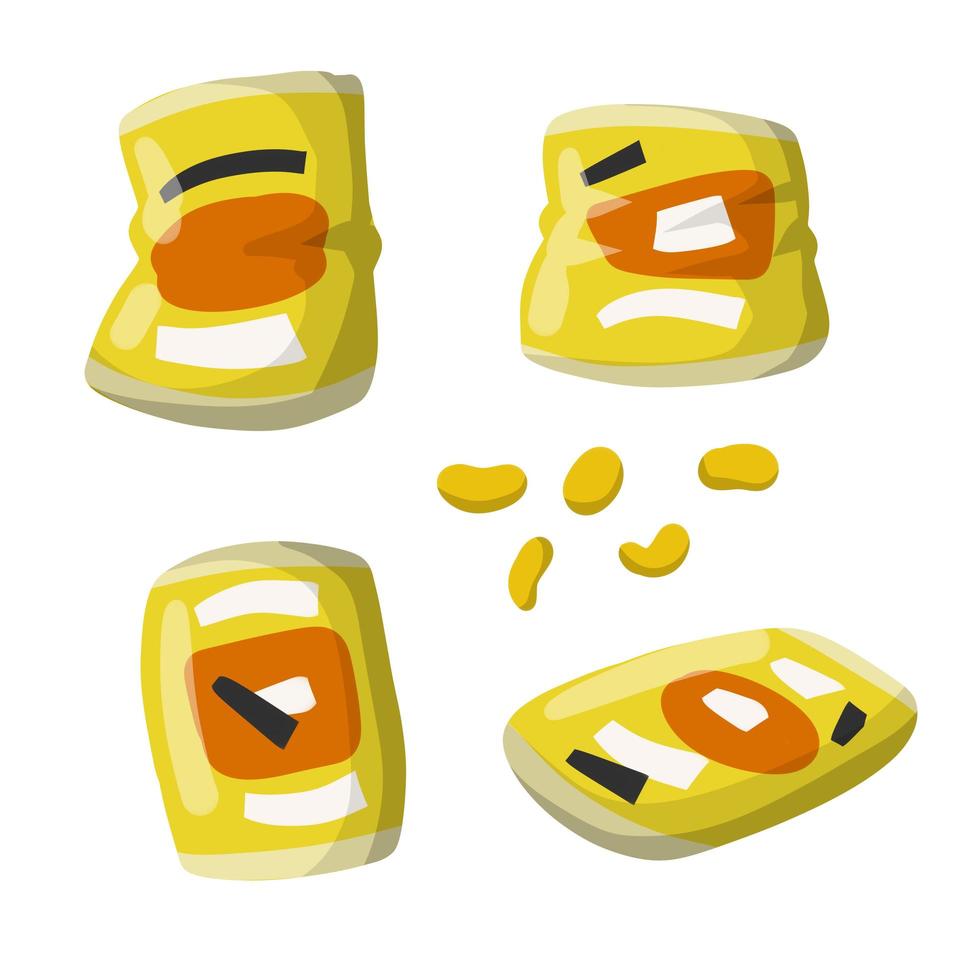 Chips in roter und gelber Verpackung. Reihe von verschiedenen Snacks. vektor