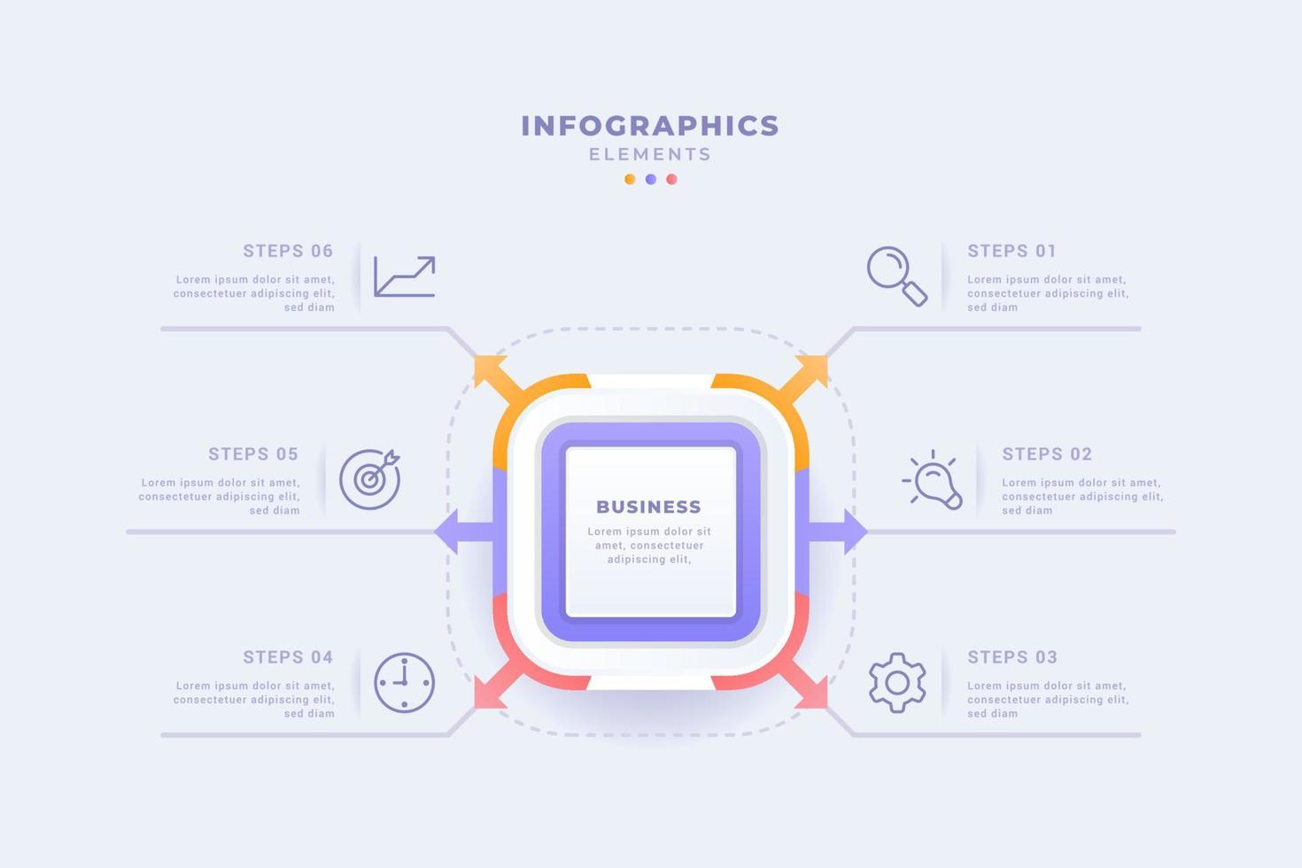 Business-Infografik-Vorlage mit sechs Schritten Design vektor