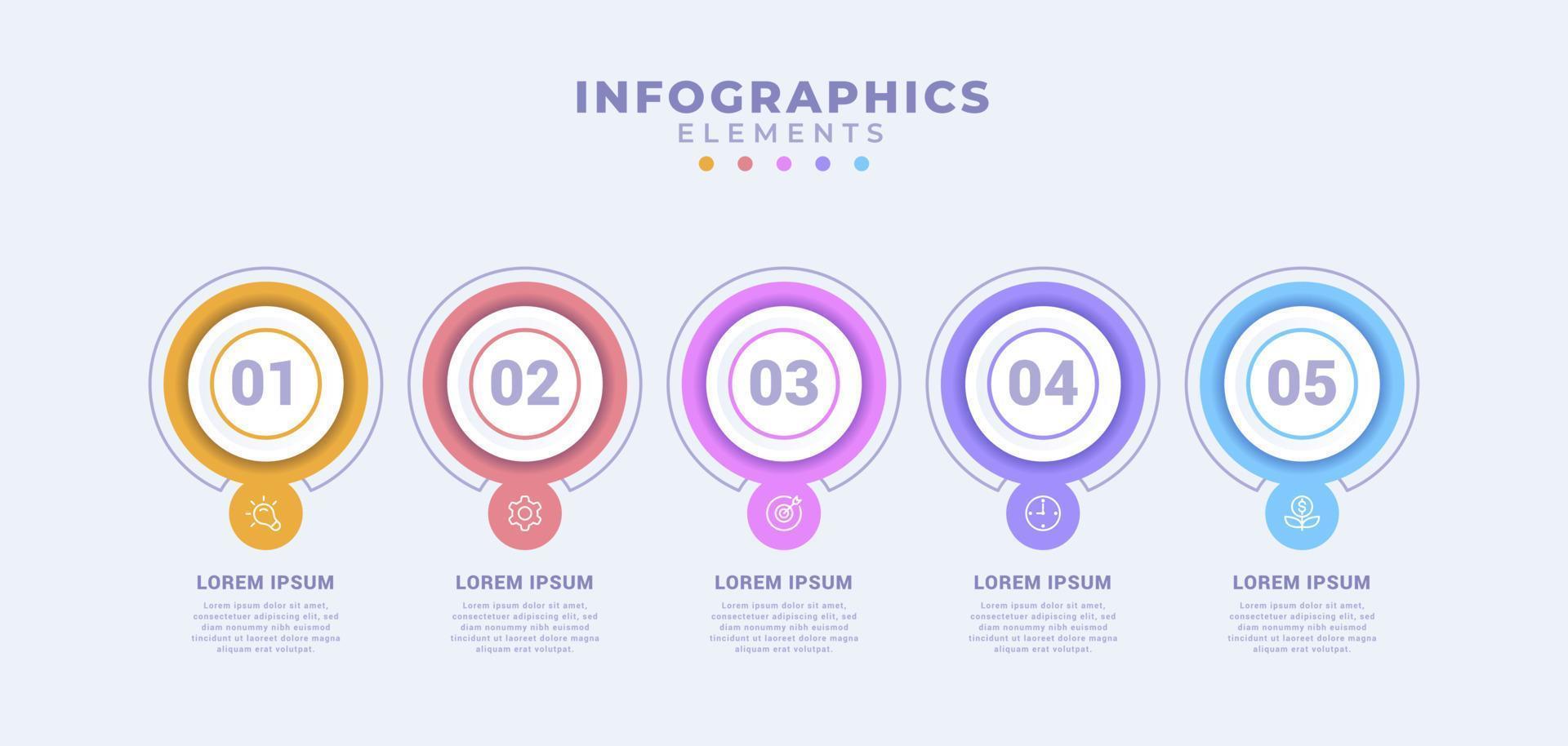 Business-Infografik-Vorlage mit fünf Optionen oder Prozessen vektor