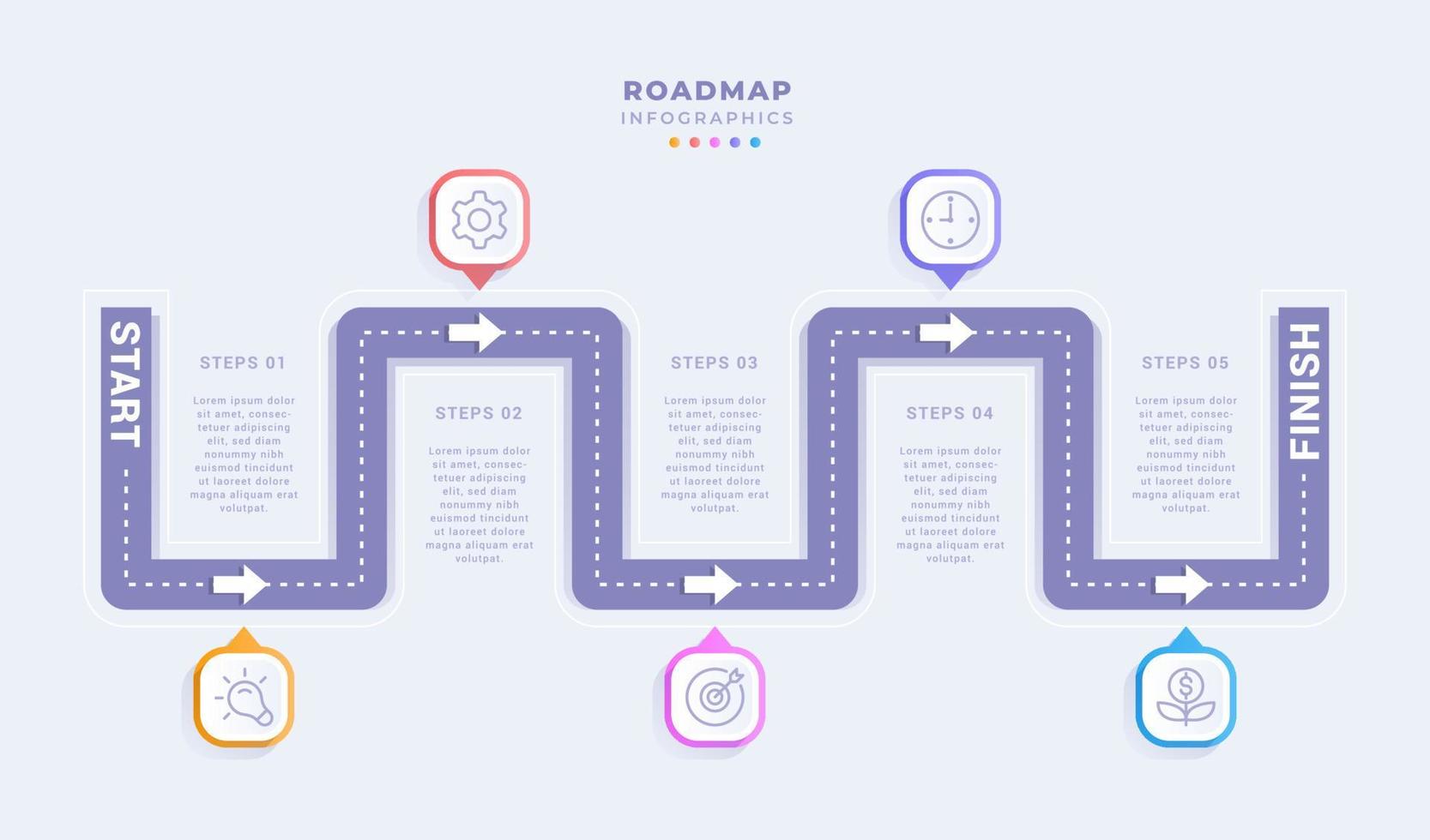 professionelle infografik-vorlage für roadmap-unternehmen mit fünf schritten vektor