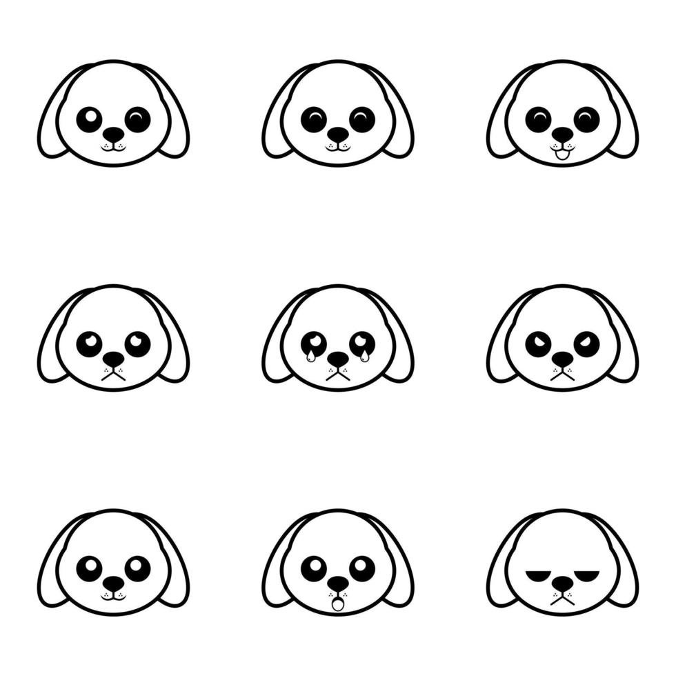 hund ansikte ikon samling med svart och vitt. vektor illustration
