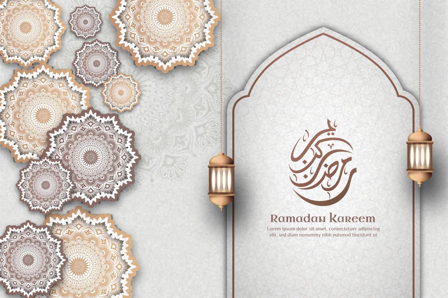 islamischer ramadan weicher farbhintergrund mit laternen- und mandalaverzierung vektor