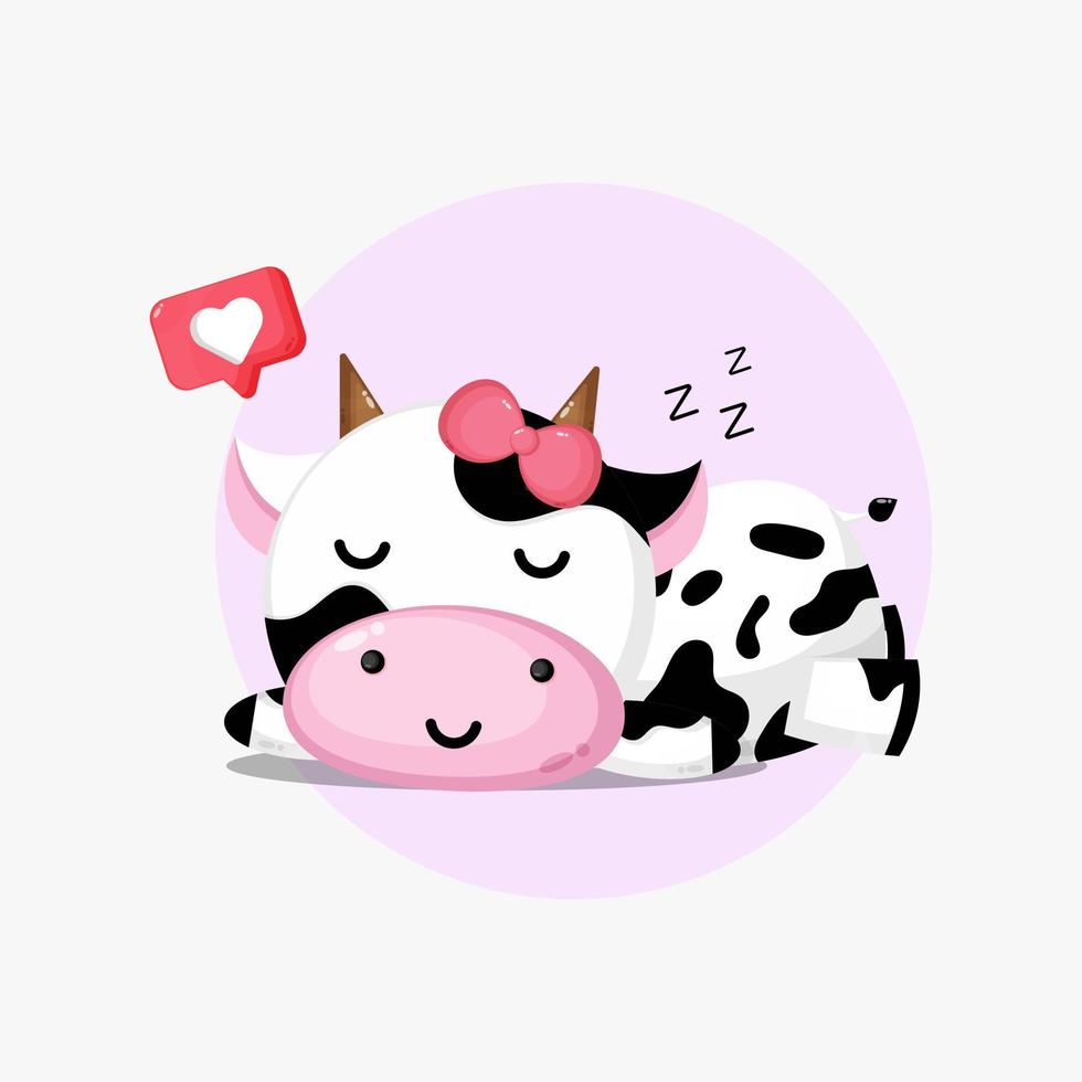 Illustration einer süßen Kuh, die friedlich schläft vektor