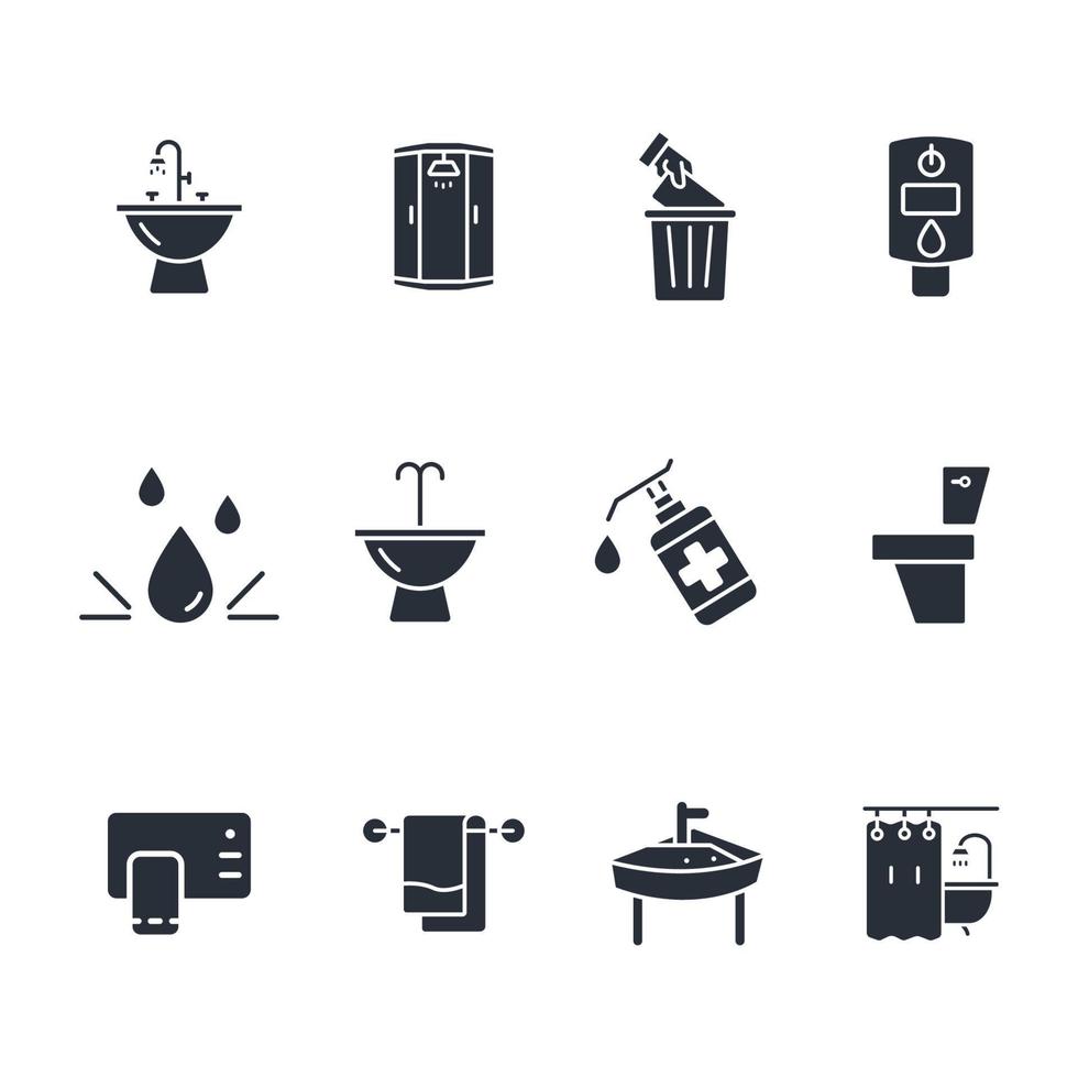 Badezimmer-Icons gesetzt. Badezimmer-Packsymbol-Vektorelemente für Infografik-Web vektor