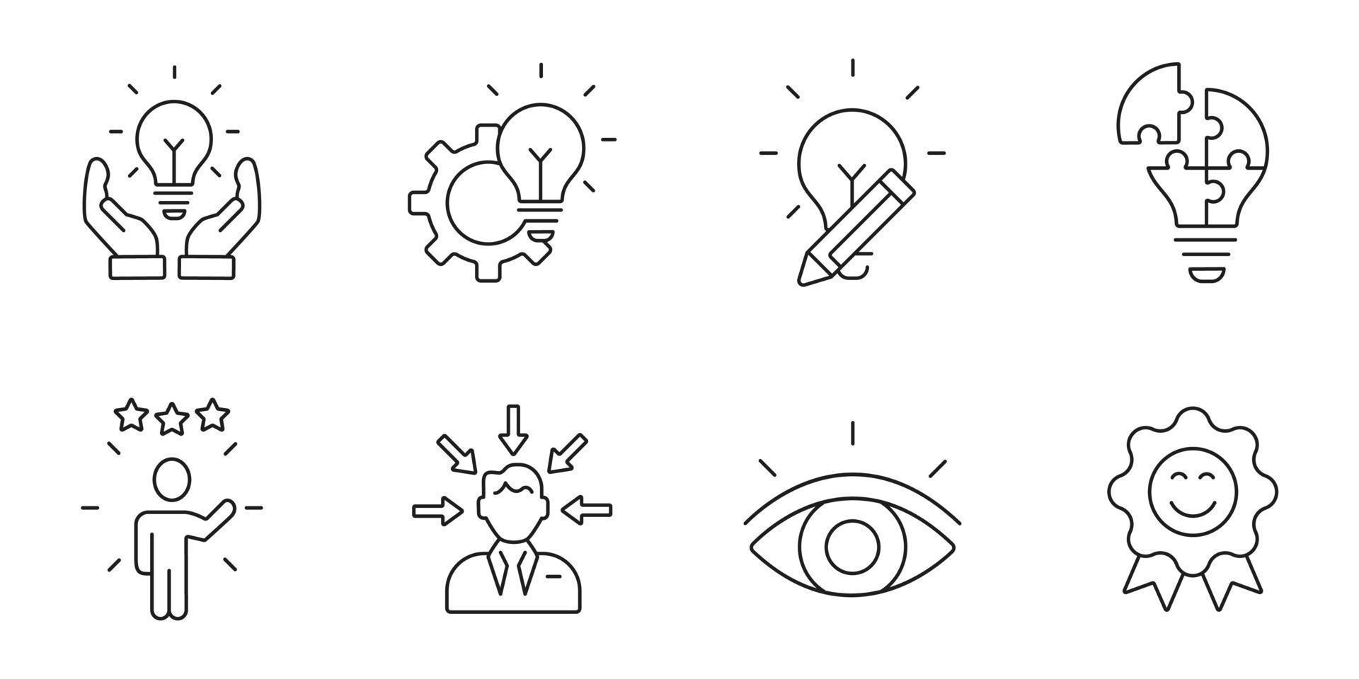 Kreativitätssymbole gesetzt. Kreativitätspaket-Symbolvektorelemente für Infografik-Web vektor