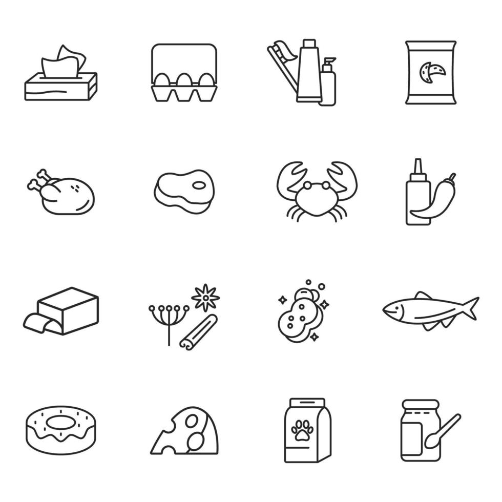 livsmedelsbutik ikoner set. livsmedelsbutiker pack symbol vektorelement för infographic webben vektor