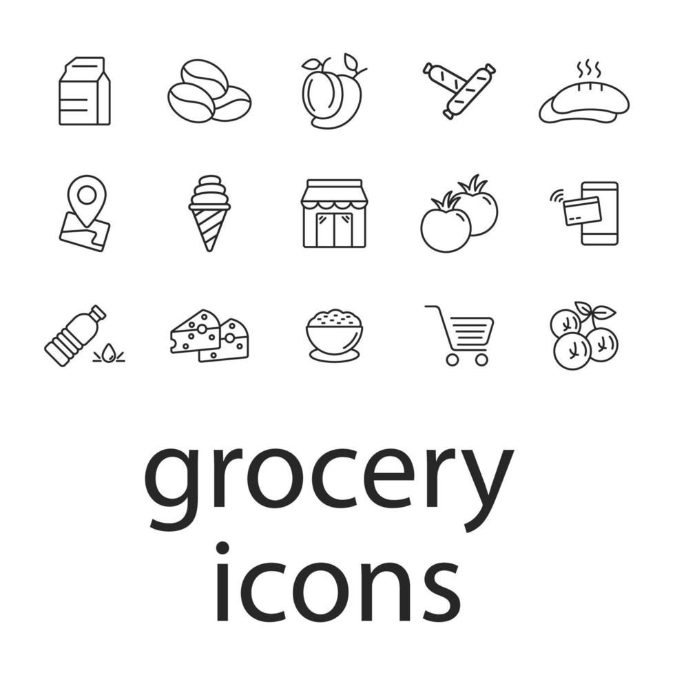 livsmedelsbutik ikoner set. livsmedelsbutiker pack symbol vektorelement för infographic webben vektor