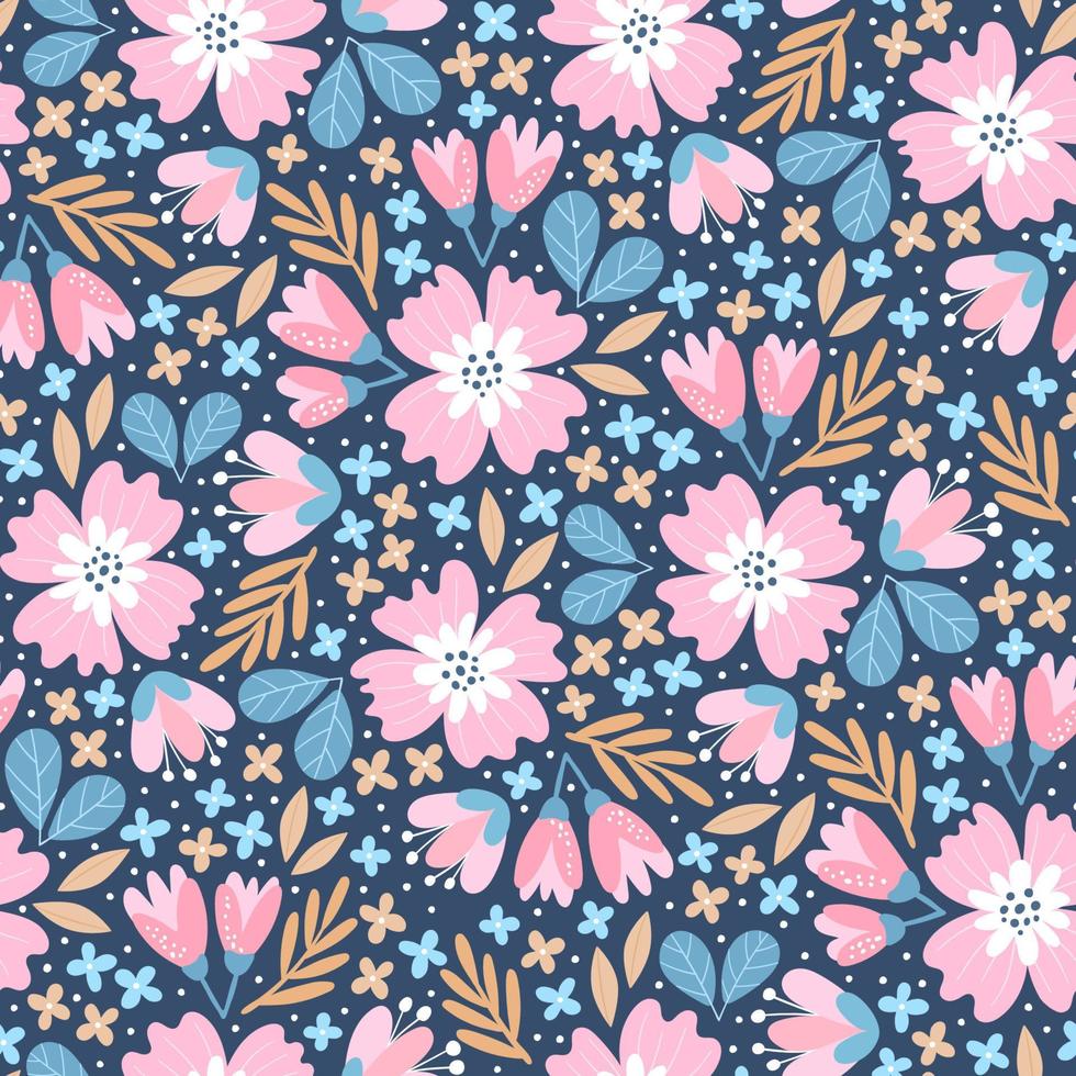handritade sömlösa mönster med blommor. färgglad blommig illustration för papper och presentpapper. tygtryck modern design. kreativ elegant bakgrund. vektor