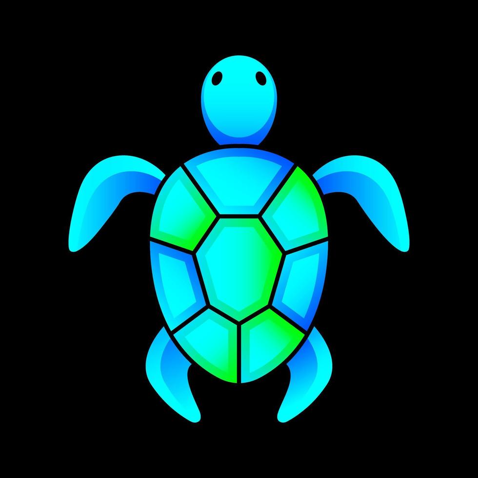 havssköldpadda i livfulla färger på svart bakgrund. vektor
