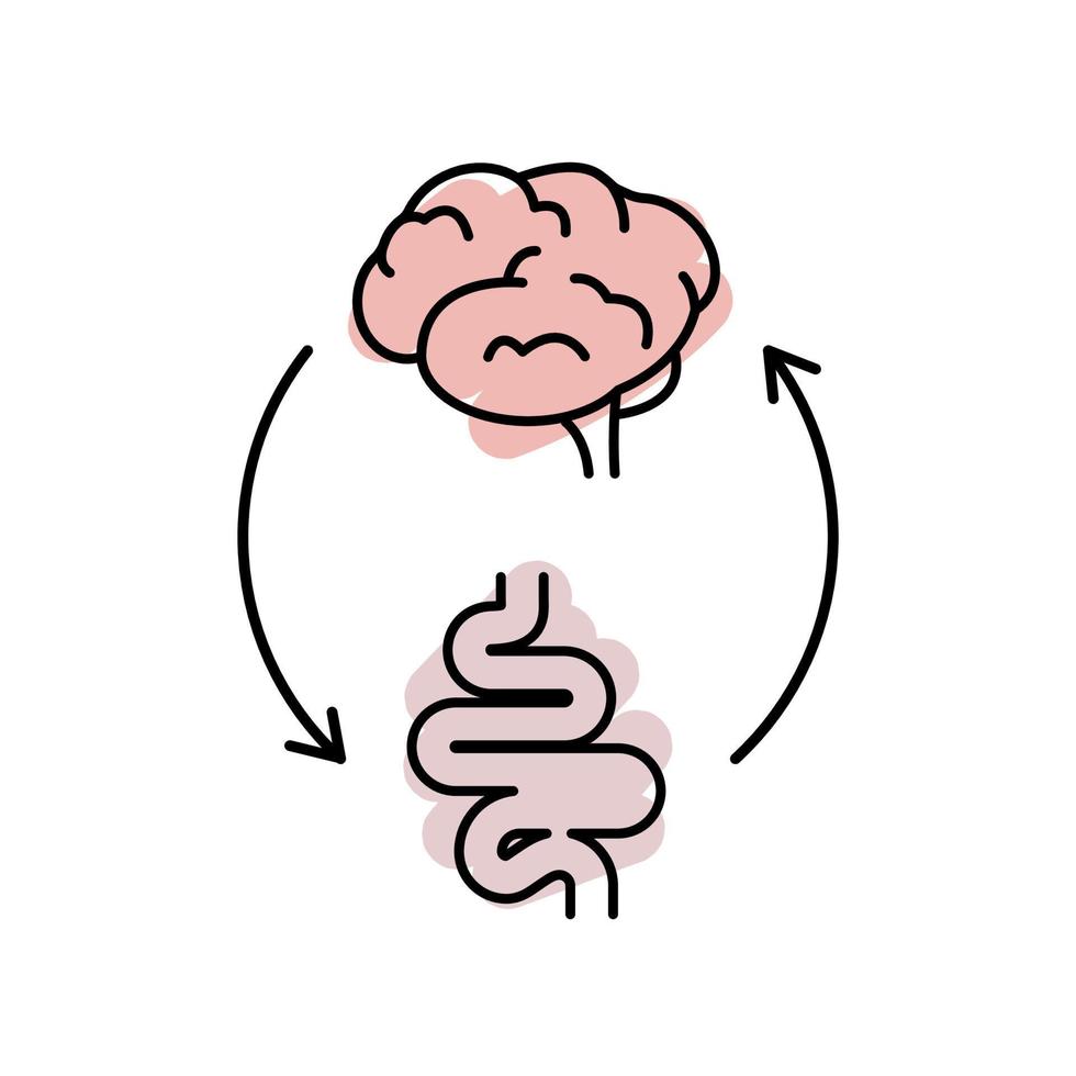 tarmhjärnans axel. hjärna och mage linje ikon. hjärnanslutning. psykobiotisk medicinsk koncept. vektor illustration på vit bakgrund