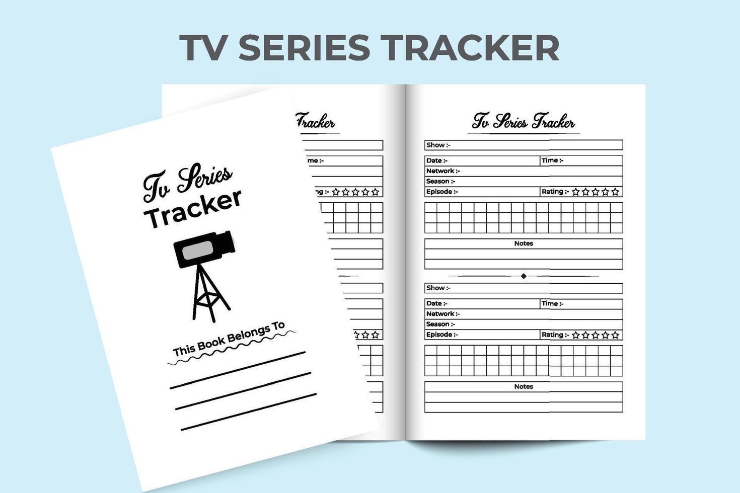 tv-serie tracker journal vorlage interieur. Tägliche Informationen zu Fernsehserien und Show-Rating-Tracker-Interieur. Innenraum eines Logbuchs. TV-Serien-Checker und Episodenzähler-Vorlage. vektor