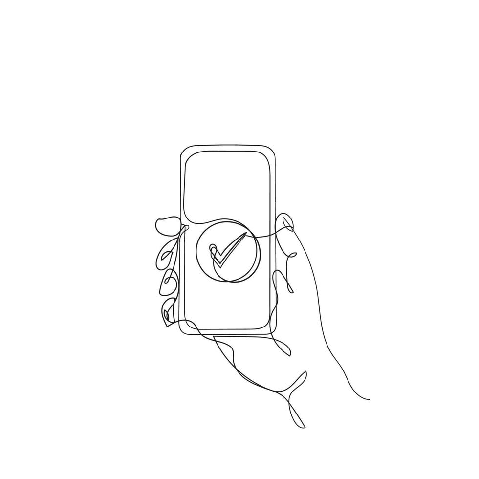 kontinuerlig linje ritning smart telefon med checklista tecken illustration vektor