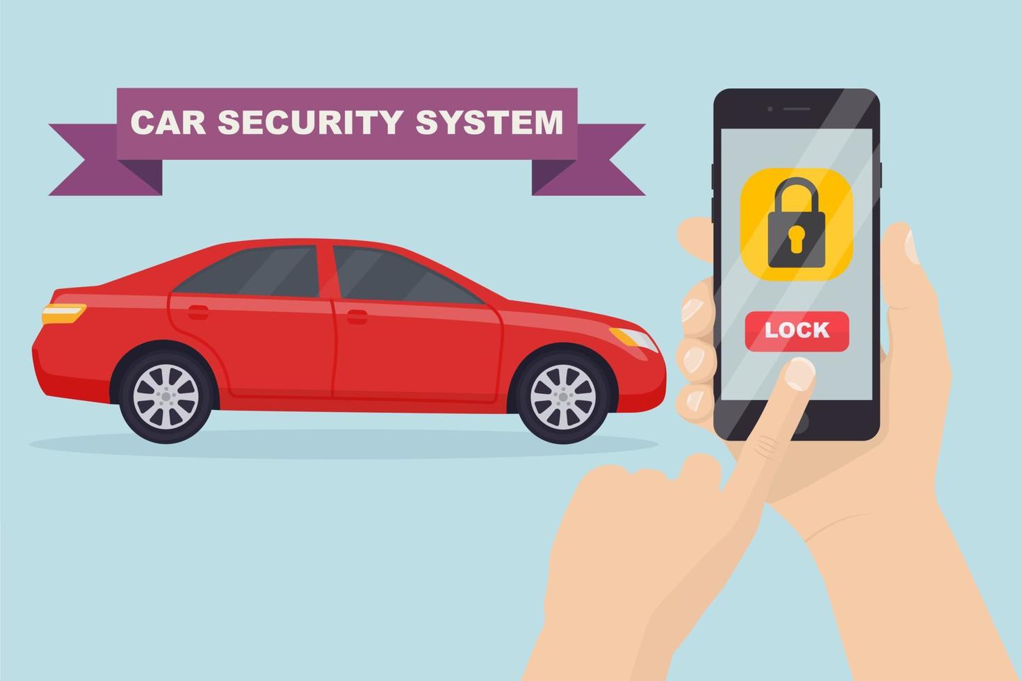 smart skydd av bilnyckeln på avstånd. bil trådlöst mobilt säkerhetslarmsystem med fjärrkontroll på smartphone. vektor design