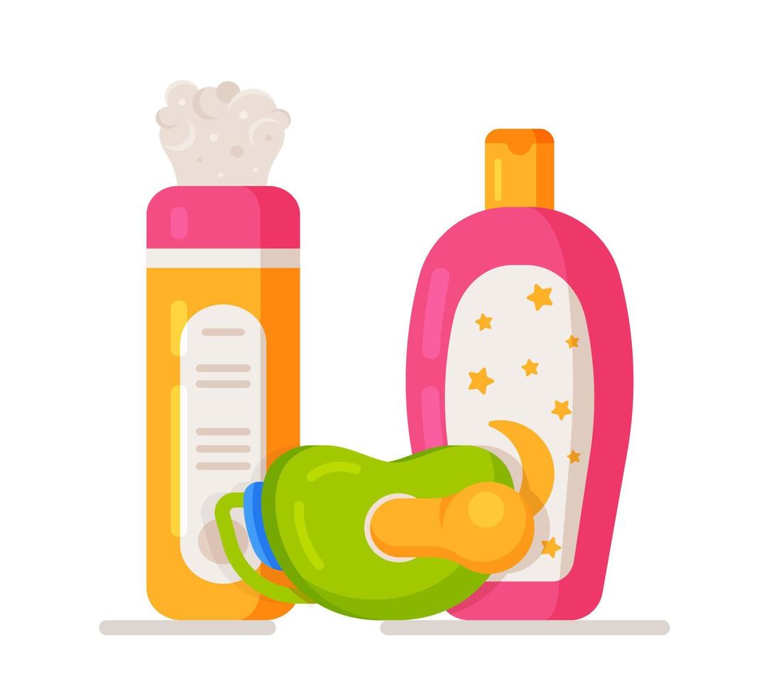 vektorillustration der pädiatrischen hygiene. Konzept aus Babypflegeprodukten und Spielzeug. vektor