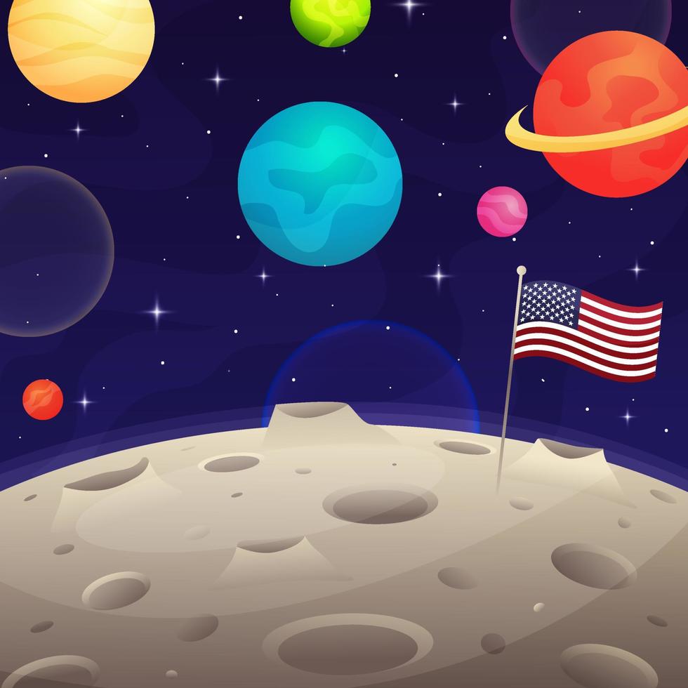 Hintergrund des Mondtages der Nation mit Planeten vektor